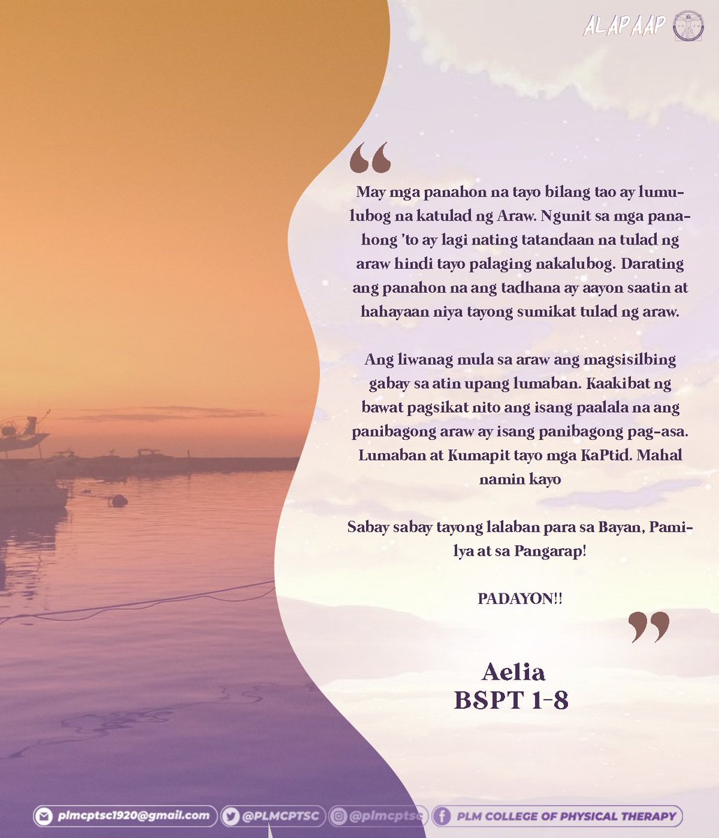 PLMCPTSC's tweet photo. Sa patuloy nating pagharap sa ating Final exams, tandaan na sa kabila ng distansya, may kapwa kang mag-aaral na naniniwala sa'yo at handang samahan ka. Pagbati sa pagtatapos ng ikalawang araw ng mga pagsususulit, CPT! Bukas, kakayanin pa rin!
#ProjectYakap
#KakayaninCPT https://t.co/M5Po7Idgn0