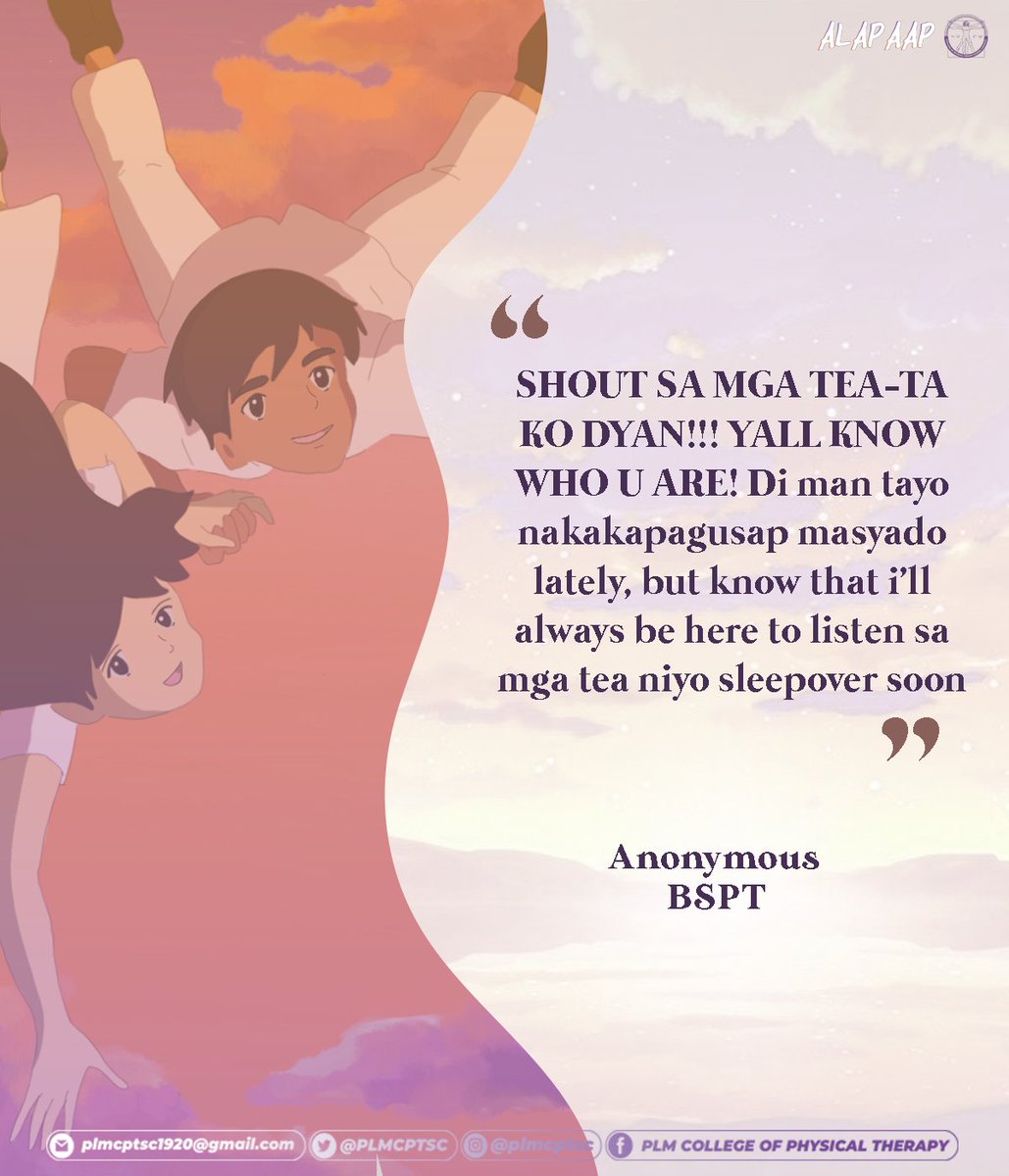 PLMCPTSC's tweet photo. Sa patuloy nating pagharap sa ating Final exams, tandaan na sa kabila ng distansya, may kapwa kang mag-aaral na naniniwala sa'yo at handang samahan ka. Pagbati sa pagtatapos ng ikalawang araw ng mga pagsususulit, CPT! Bukas, kakayanin pa rin!
#ProjectYakap
#KakayaninCPT https://t.co/M5Po7Idgn0