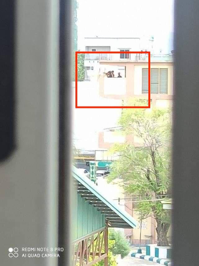 IDB009's tweet photo. Military terrorists with arms are seen on camera taking positions at BEHS (14) school building located on 80th st, bet: 32&amp;33 st #Mandalay.
#UnfetteredAccessForAids
#June22Coup 
#WhatsHappeningInMyanmar https://t.co/7rac2xFqYX