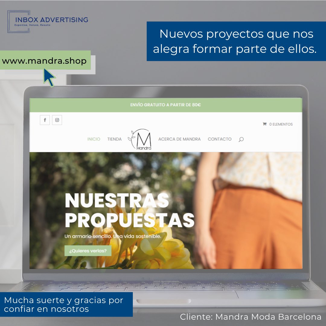 InboxPublicitat's tweet photo. Nueva web ecommerce entregada para nuestro cliente de moda Mandra.
Un placer acompañaros en este camino. ¡Suerte! 📲 🛒 🤩
Podéis ver sus productos y conocer su historia en 👉 https://t.co/4W1LpXxIYI
#modabarcelona https://t.co/4MDCDq1R6g