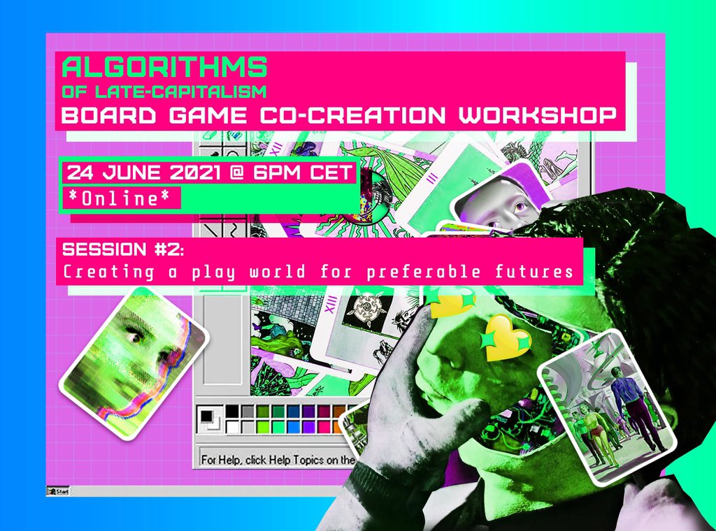 karlazavala's tweet image. Last spots left for the #algorithmsoflatecapitalism workshop this Thursday!
Cyborgs, hacked black boxes & board games 🤖 Don’t forget to register
📅24 June @ 6PM CET
🎟️Sign up 🆓 algorithmsoflatecapitalism.tumblr.com/game-workshop
Supported by #TheNewNew @BertelsmannSt & @superrrnetwork