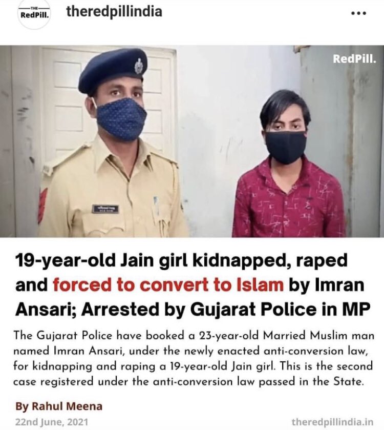 Jain__Vipul's tweet photo. Imran Ansari lured the girl into relationship &amp; started forcing her for Marriage, he also threatened to kill her Brother if she doesn’t cooperate &amp; then forcibly raped her!

Now girls you can’t tell us that, Love Jihad is a Myth!!! https://t.co/6Ir7gc2Oh5