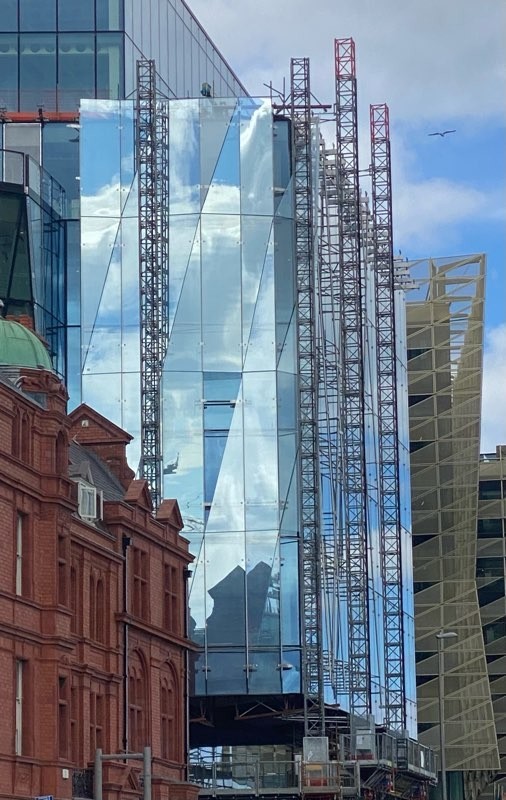 The most beautiful part of Spencer’s Place project in Dublin is river-facing corrugated, sparkling second skin façade. Oversized laminated panes, all customized shapes and complex cut outs. We are proud to share the pictures from job site.