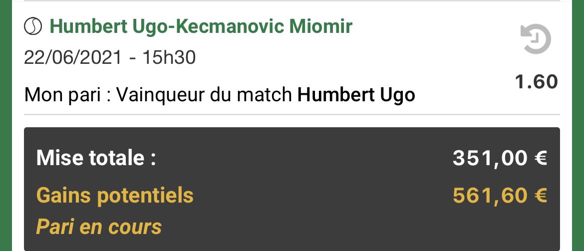 KPSPORTS_'s tweet image. Montante KP objectif 1000€🎁

Étape 4💸

👉Humbert 1,60🎾

351€👉561€💪

200€ offerts chez betclic avec le code promo KP 👀

Mon snap/insta : KingPronos17👻 

100€ à gagner si on win parmi les RT

#TeamParieur

♻️et❤️si suivi