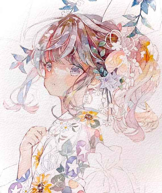 浴衣を描いています*
#透明水彩 #artwork 