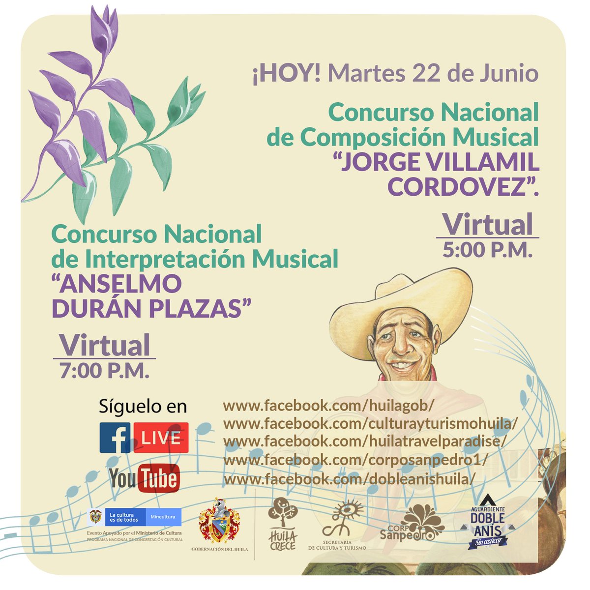 #FestivaldelBambuco 🎵🎼🎤 HOY 
Agéndate con el #Festival . 

🟠 5PM 👉🏽 Concurso Nacional de Composición Musical “Jorge Villamil Cordovez” 

🟠 7PM 👉🏽 Concurso Nacional de Interpretación Musical “Anselmo Durán Plazas” 

¡El Huila Crece con Cultura!

#HuilaCrece #LaCulturaCrece