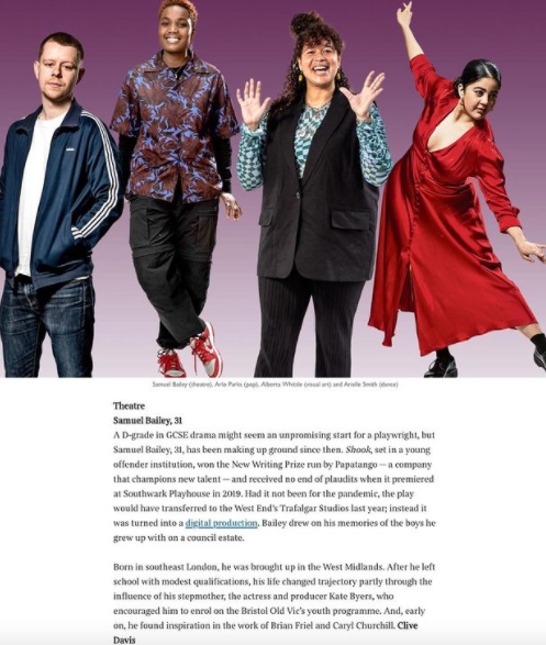 PapatangoTC's tweet photo. SHOOK by @samueldbailey will premiere on TV!

This smash hit #PapatangoPrize play will be broadcast on @SkyArts at 10pm on Thursday.

Tune in to Freeview channel 11 at 9pm to see Sam profiled on the South Bank Show, as theatre's sole nominee for The Times Breathrough Award! https://t.co/P3y92PNsqJ
