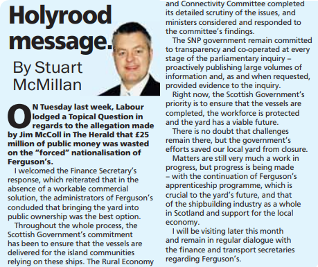 StuMcMillanSNP's tweet photo. Here's my column from yesterday's @greenocktele, covering a #TopicalQuestion last week on the situation at Ferguson's. https://t.co/XPOs0WOXXj