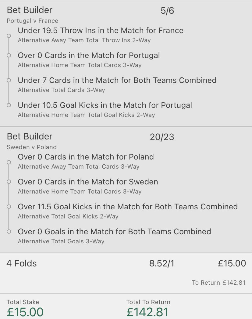HarIeeyy's tweet photo. acca, pays 8.5/1

3 out of 5 winning accas so far for the Euros, good luck🙏🏻 https://t.co/MT9lxyTW16