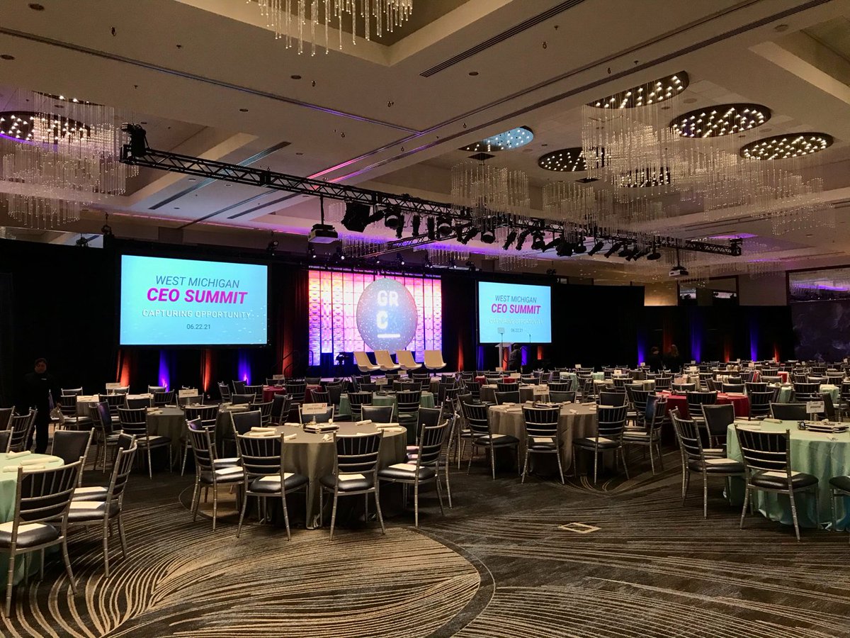 GRChamber's tweet photo. Today's the day where we welcome back in person events with our members! Can't wait to see everyone soon 🎉😊 #WMCEOSummit #CapturingOpportunity #CreateGreat https://t.co/BpWWmS9zUu