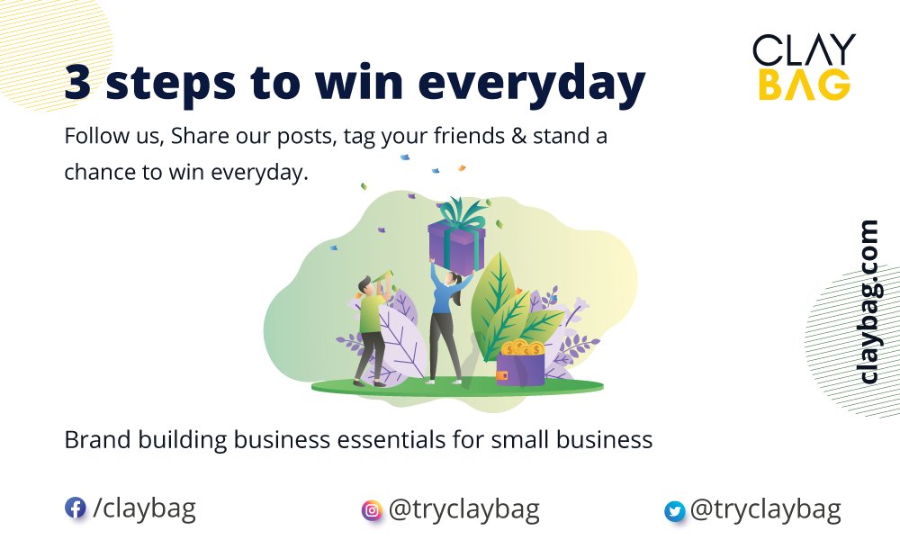 Read the post & follow the instructions. Follow us, share, tag and improve your chances to win everyday. Want branding solutions? #JustClayBagIt #Branding #smallbusinessowners #Share2Win #ContestAlert