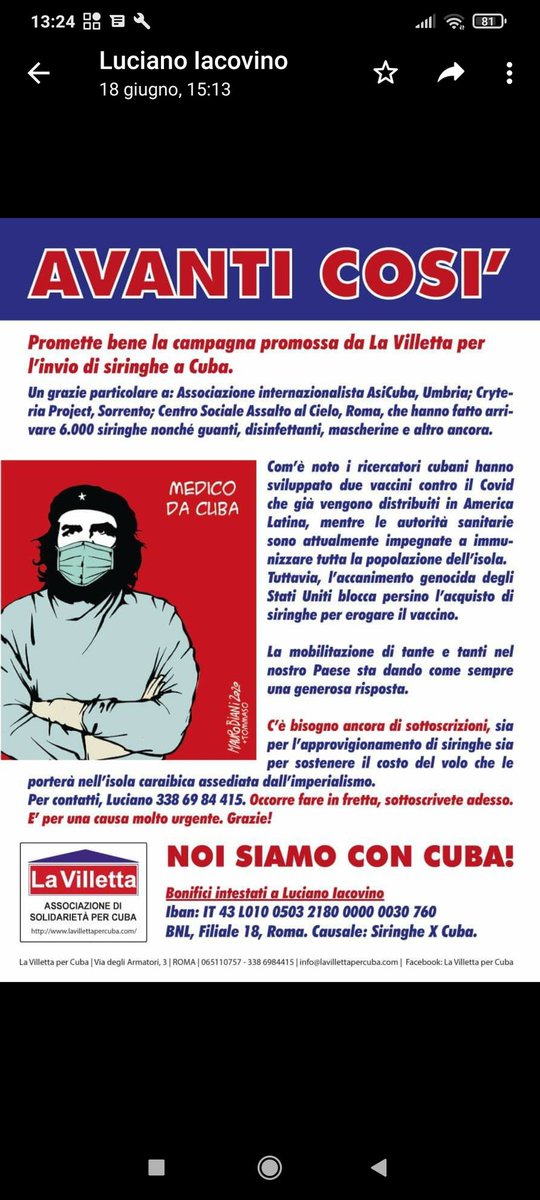 FiorellaMannoia's tweet photo. @Vincenz78441140 @yenisey74 @Livia_DiGioia Sono serissimi, li conosco personalmente, abbiamo già collaborato. Potete mandare soldi o anche direttamente siringhe o materiale sanitario, guanti chirurgici ecc... Sono già partiti e attivati diversi cargo. Aiutiamoli. https://t.co/Sd53WWdecM