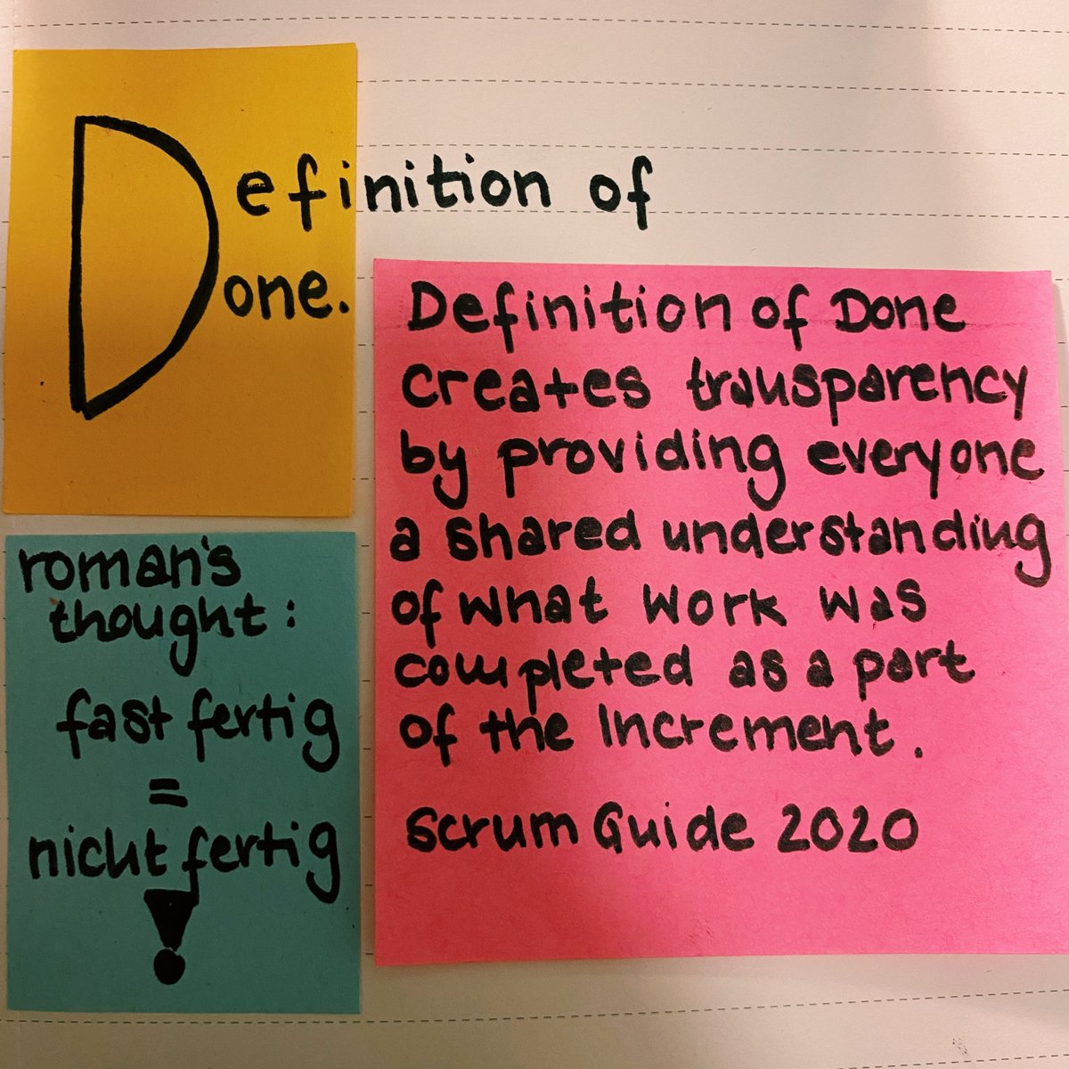TRAFFOIO's tweet photo. Hier ist eine neue sticky definition für Euch! 🚀
Das Thema heute die Definition of Done und Romans Gedanken dazu. ✨
More #stickydefinitions incoming 🎉

#definitionofdone #sticky #definitions #agilität #romansthoughts #traffo #traffoio #stuttgart #agile #coaching #traffonize https://t.co/2rpo9ZAv4y