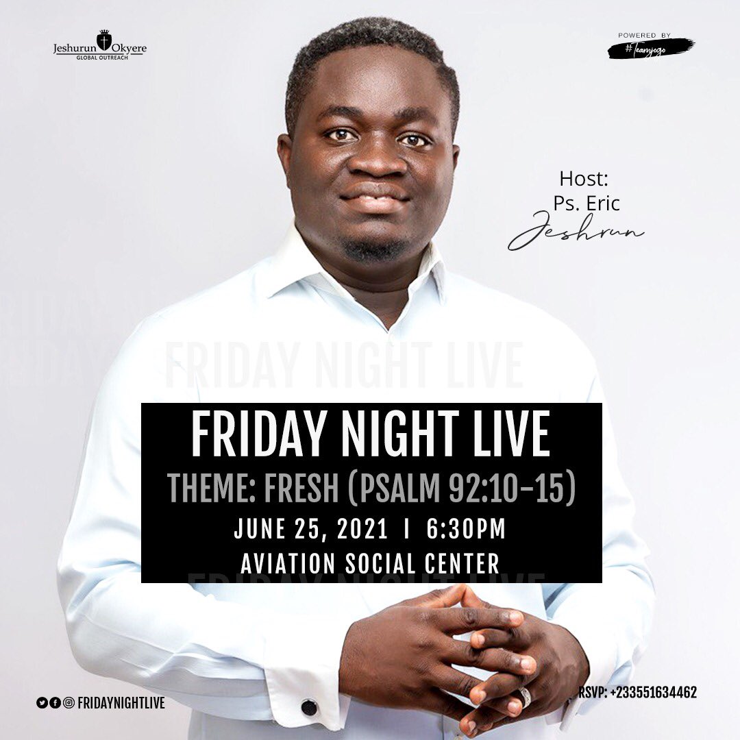 team_jogo's tweet photo. FNL is on this Friday night at the Aviation Social Center 6:30pm, you don’t want to miss out on the FRESH oil and anointing. See you there and be blessed🔥🔥🔥🔥🔥

#FNL 
#FRESH 
#TEAMJOGO

@Jogofnl @marknortey @israelfugah @efyamoda @PrinceAAppiah @CwesiOfori @KyeiMensah_ https://t.co/8N3BXBrtFo