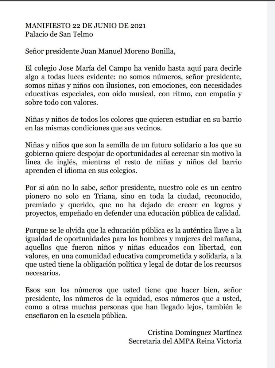 jesmarlo's tweet photo. Hola, @JuanMa_Moreno
Hoy acaba el curso 2020-21
Ese q inauguraste, recuerdas, en NUESTRO COLE
Ese día entraban, ilusionados y expectantes, l@s niñ@s de las dos líneas de @CEIPJMdelcampo

Ahora sabemos que:
‼️NOS QUITAS LA LINEA DE INGLÉS‼️
y lo abocas al cierre

@ampa_rv_Sevilla https://t.co/3wqUqgmmCM