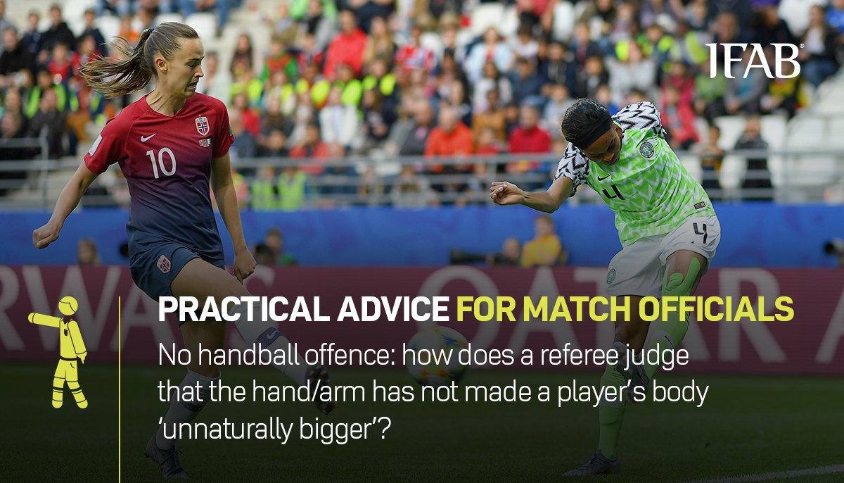 TheIFAB's tweet photo. The hand/arm:
➡️ is close to the body
➡️ is away from the body because of the player’s natural movement
➡️ contact is a result of the player deliberately playing the ball with another part of the body (against himself/herself)
➡️ moves towards/is on the ground to support the body https://t.co/n24yRYDfes