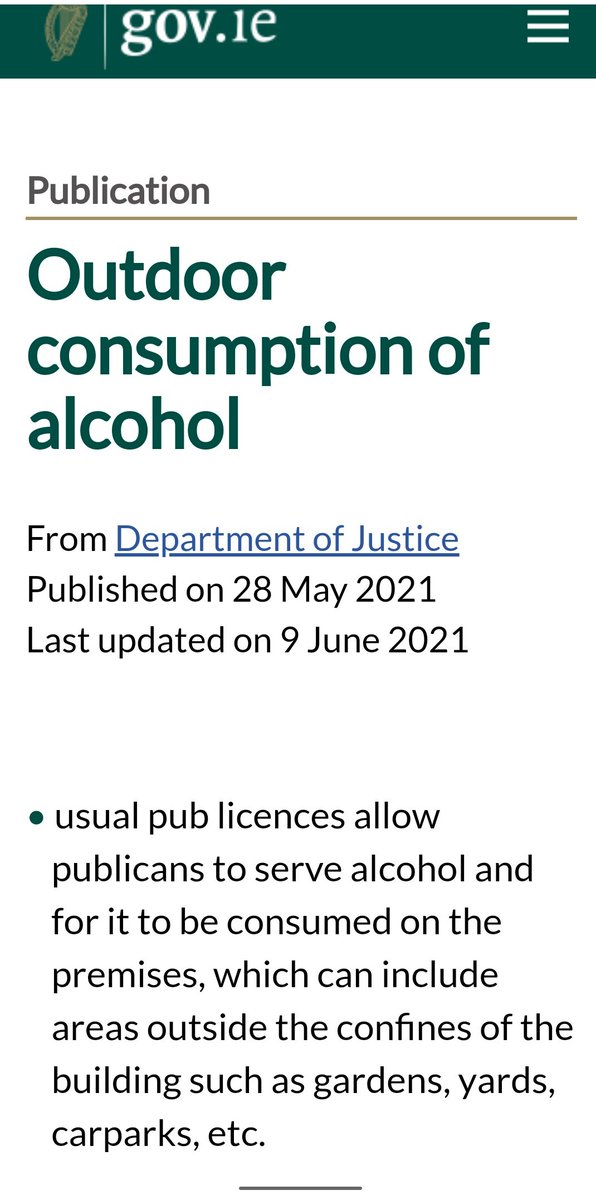 The Pubs Of Kerry (@thepubsofkerry) on Twitter photo This is the official government advice given by the Department of Justice regarding Outdoor Consumption of Alcohol.
Obviously <a href="/gardainfo/">Garda Info</a> didn't read the memo.
Their time would be better spent policing the uncontrolled drinking on the streets and not the pubs orderly outdoor areas This is the official government advice given by the Department of Justice regarding Outdoor Consumption of Alcohol.
Obviously <a href="/gardainfo/">Garda Info</a> didn't read the memo.
Their time would be better spent policing the uncontrolled drinking on the streets and not the pubs orderly outdoor areas