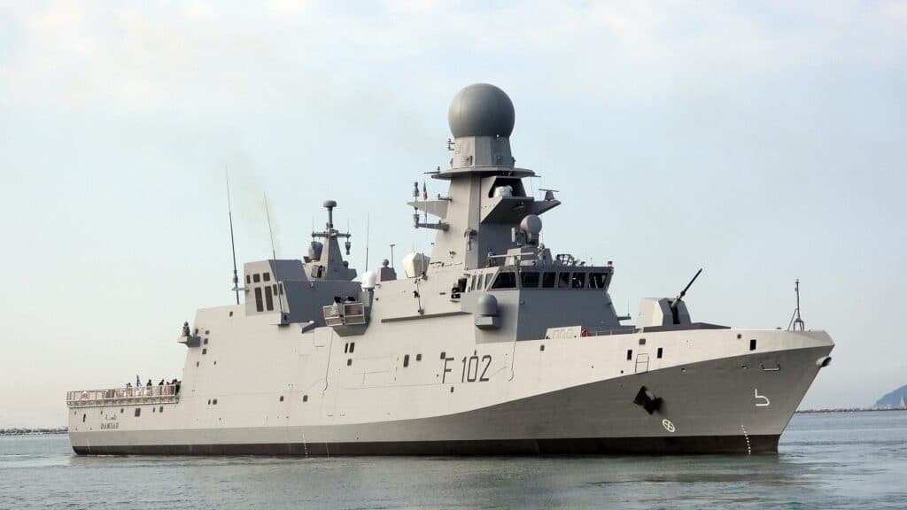 CiroNappi6's tweet photo. Second Al Zubarah Air Defence Corvette class (F102 #Damsah) built by 🇮🇹🚢#Fincantieri shipyard for 🇶🇦 Qatar Emir Navy, started the trials last week in the #Muggiano's sea. 
@Fincantieri https://t.co/8tSCe3Hbti