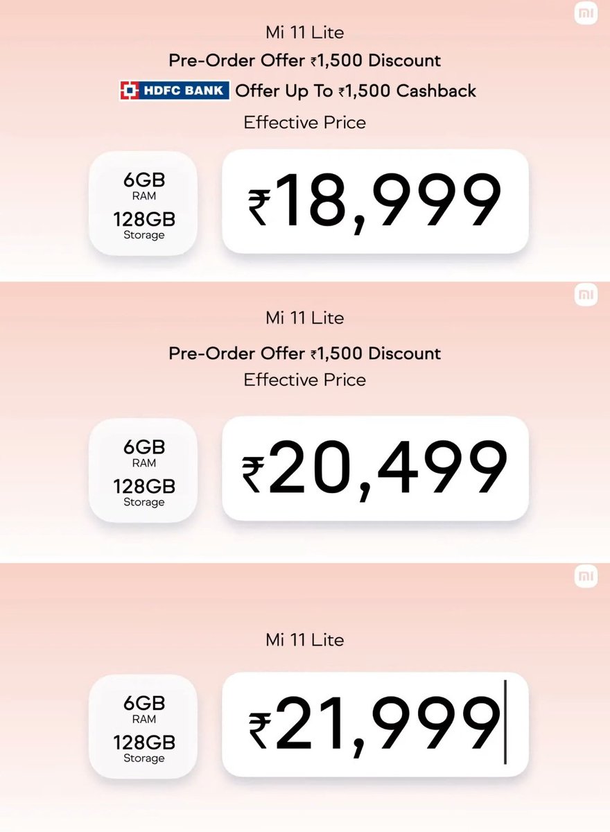 MobNfo's tweet photo. Mi Mi 11 Lite launched in India
Mi11 Lite:
6+128GB: Rs.21,999
8+128GB: Rs.23,999
Early Bird price:
6+128GB: Rs.20,499
8+128GB: Rs.22,499
Sale from 25th June 12 PM
#Xiaomi #MiWatch #Amazon #MiWatchRevolve #MiWatchLite #wearables #MiWatchRevolveActive #Mi11Lite #Redmi #India https://t.co/UFIHDaXEfS