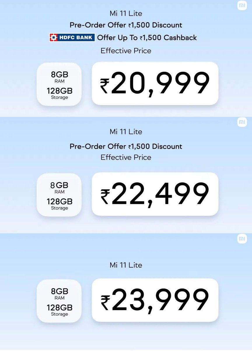 MobNfo's tweet photo. Mi Mi 11 Lite launched in India
Mi11 Lite:
6+128GB: Rs.21,999
8+128GB: Rs.23,999
Early Bird price:
6+128GB: Rs.20,499
8+128GB: Rs.22,499
Sale from 25th June 12 PM
#Xiaomi #MiWatch #Amazon #MiWatchRevolve #MiWatchLite #wearables #MiWatchRevolveActive #Mi11Lite #Redmi #India https://t.co/UFIHDaXEfS