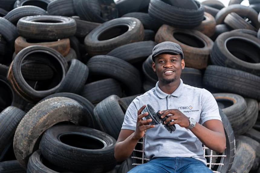 KasiEconomy's tweet photo. Meet Mzokhona Maxase(25) from Hluhluwe, KwaZulu Natal, the co-founder of Cubic_38, a company that manufactures shoe polish and car tyre polish from ♻️recycled tyres. To order please call 0792388469 / 0725579974 https://t.co/iruOoD8jKM