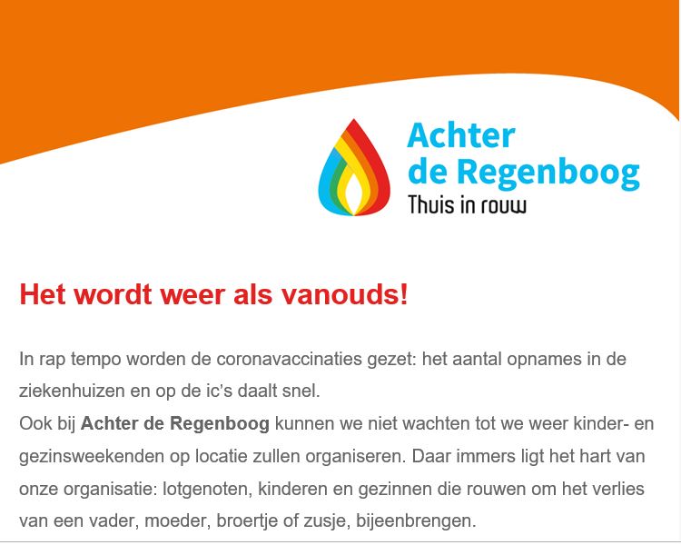 StichtingAdR's tweet photo. Achter de Regenboog #nieuwsbrief ALERT 🚨!
Gisteren is onze derde nieuwsbrief van 2021 verzonden, heb jij deze al gelezen/gezien?  

Abonneer je nu via https://t.co/GtJVyQ7D5j
#thuisinrouw #lotgenotencontact #kinderen https://t.co/jP60qx0lCc