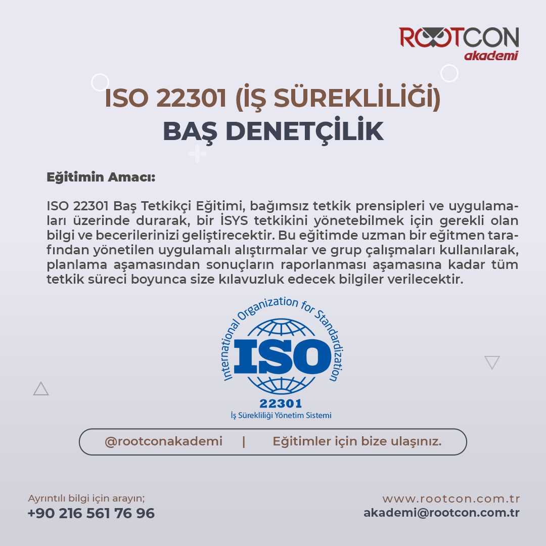 RootconAkademi's tweet photo. ISO 22301 (İŞ SÜREKLİLİĞİ)
BAŞ DENETÇİLİK
#rootconakademi #22301 #basdenetcilik #siberguvenlik #egitim #sertifika #işsürekliliği #guvenlik #onlineegitim https://t.co/flOeM56pyf