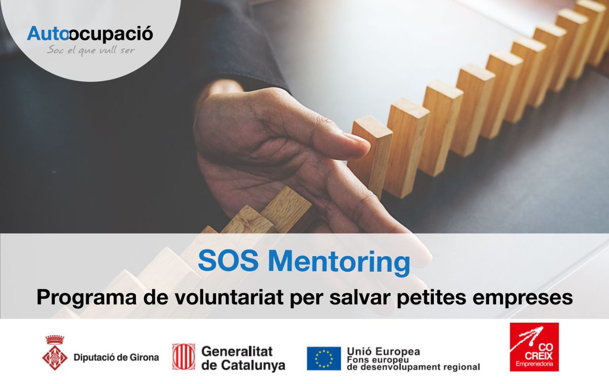 DiputacioGirona's tweet photo. ‼️ Teniu un petit negoci a #Girona i esteu en situació de dificultat?
✍️Apunteu-vos a #SOSMentoring, una iniciativa d’@autoocupacio que us ajudarà a afrontar els reptes derivats de la #COVID19.
👉 https://t.co/4y6UdqdTMg
#COCREIX #FonsUECat #PromoEcoDdGi #PECTinnovacio https://t.co/n3V5hwUZkj