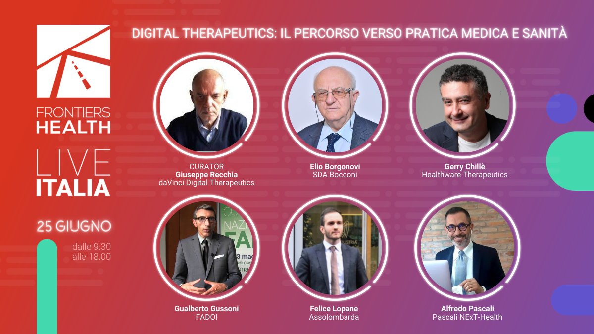 FrontiersHealth's tweet photo. Il percorso verso l'implementazione delle #DTx in Italia si articola attraverso una serie di tappe imprescindibili. Se ne parlerà a #FHITA21 in un discussion panel dedicato, curato da @GGRecchia https://t.co/5fbIoI7vXm Prenota il tuo pass qui: https://t.co/RfKjINo1rq https://t.co/c4k7JfOTbK