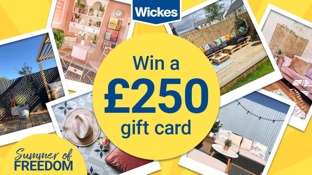 Wickes's tweet image. Fancy winning a £250 voucher to put towards a DIY summer project? ☀️

To enter simply:
1. Retweet this post
2. Make sure you're following @Wickes  
3. Tell us in emojis what DIY project you'll be taking on this summer!

T&amp;amp;C apply bit.ly/3hj9cPc