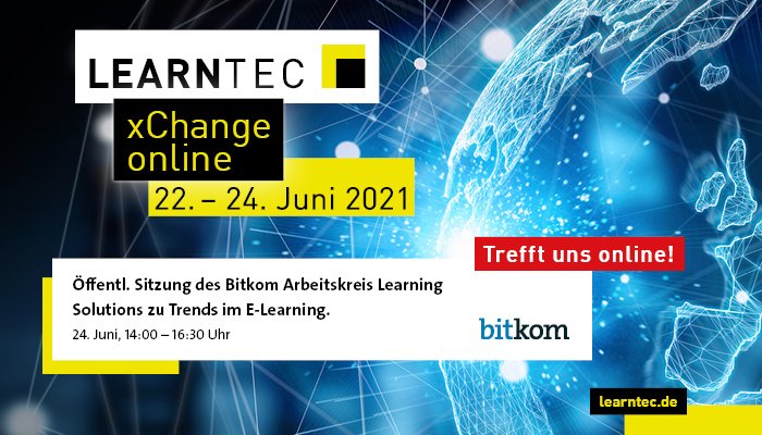 Sie interessieren sich für die Arbeit des #Bitkom im Bildungsbereich? Sie wollen sich über aktuelle Trends im #eLearning austauschen? Herzliche Einladung zu unserer öffentl AK-Sitzung auf der #LEARNTEC21 am 24.06. um 14h. 
Kostenlose Tickets gibt es hier👉bit.ly/3d0aX11