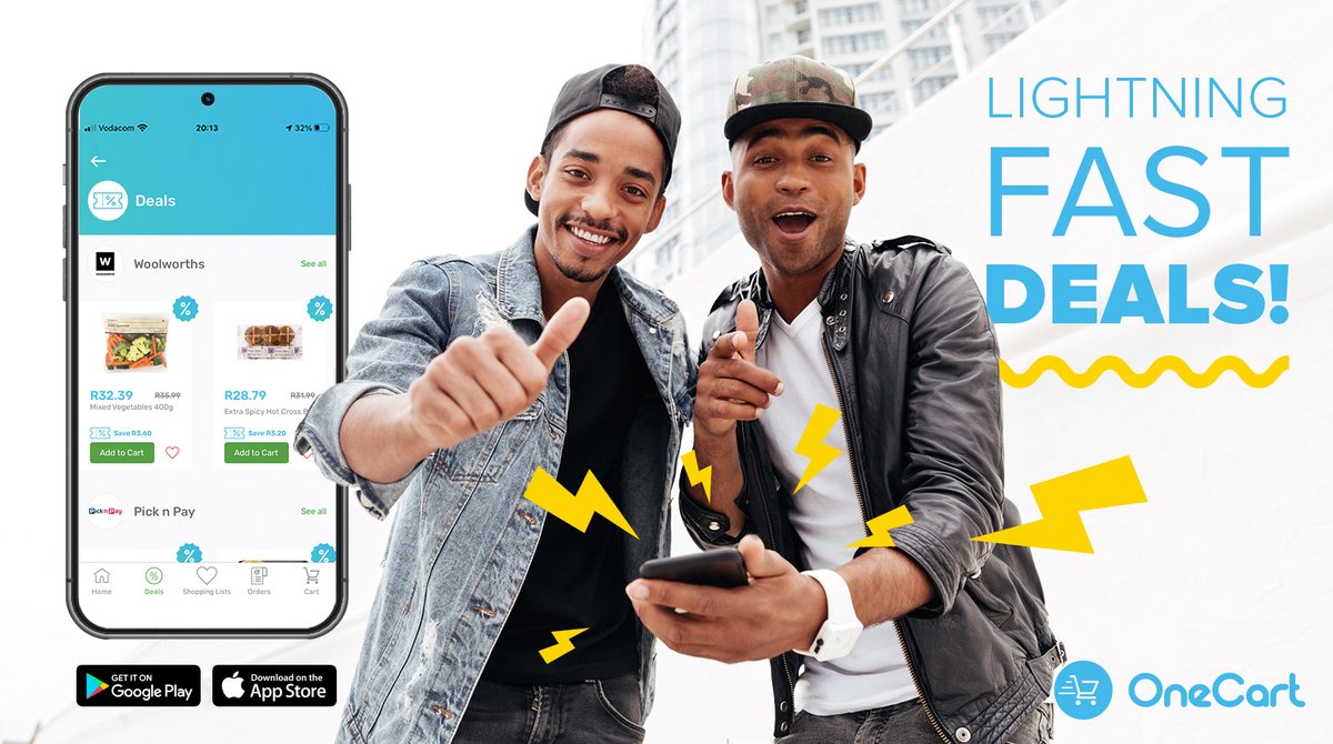 OneCartZA's tweet photo. DEALS coming in at lightning speed! π β‘οΈ Find the best specials from your favourite stores on our deals page. Order, relax and chill as our OneCart Shopping Superheroes take care of the rest. https://t.co/RcueXFPouV π¦ΈββοΈ π #YouDoLife #WeDoGroceries #OneCartZA https://t.co/MmohLCOvyF