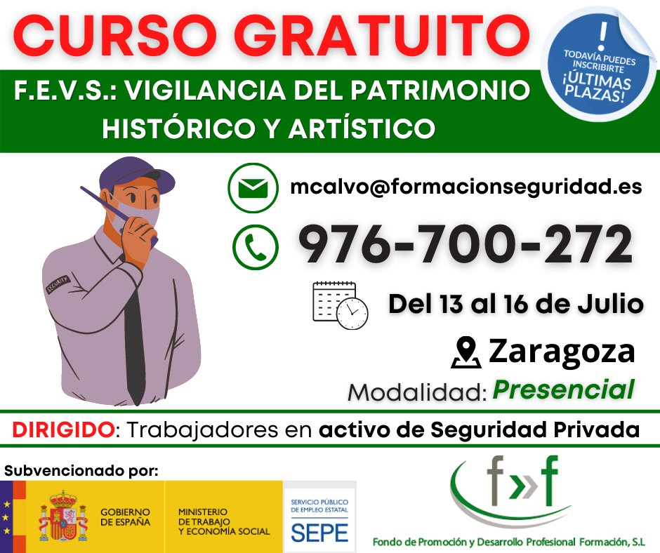 FondoFormacion1's tweet photo. Si estás interesado, envíanos un correo con tus datos:

m.calvo@formacionseguridad.es📩
Teléfono 976-700-272☎️

#cursos #VigilanteDeSeguridad #vigilante #Zaragoza https://t.co/gyRBEBXo92