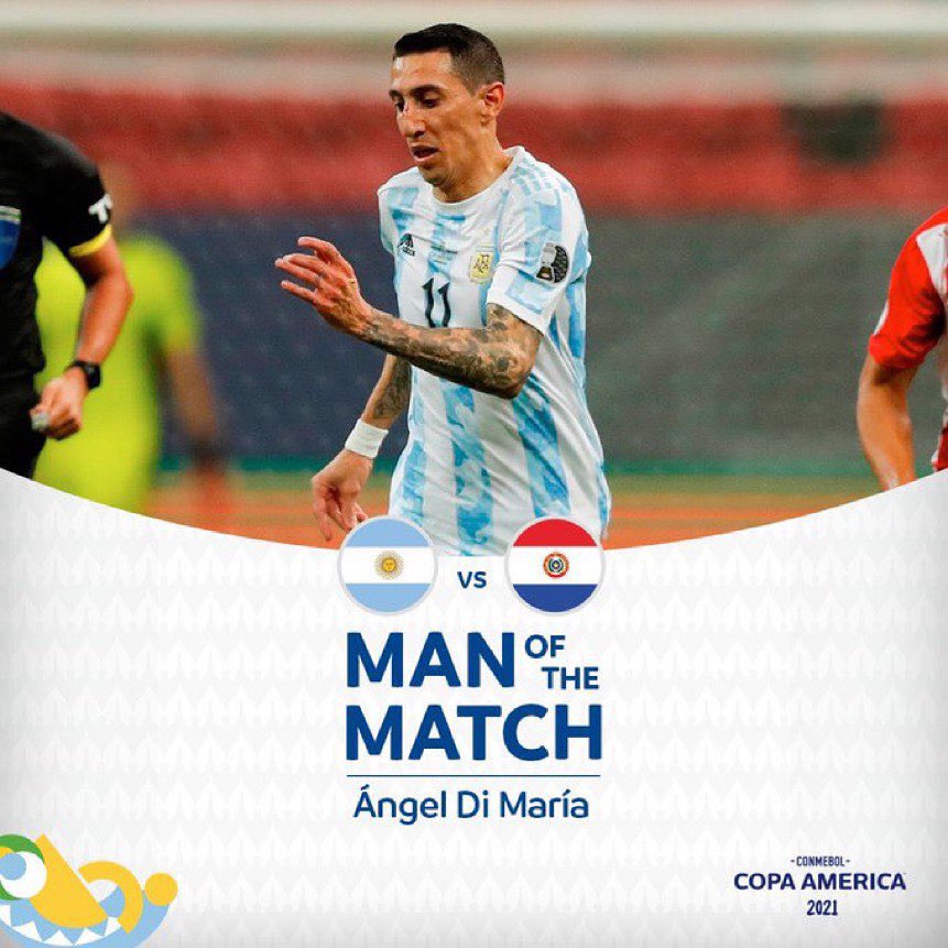 Parisdanslapau's tweet photo. Argentine 1️⃣-0️⃣ Paraguay 
🏆 Copa America (Groupe A J3)
|RESULTAT|⠀⠀⠀⠀⠀⠀⁣
⚽️ 10’ Gomez

Parades et Di Maria étaient titulaires. Ils ont joué 81’. Di Maria a été élu homme du match et à délivré une magnifique passe décisive.
#dimaria #argpar #psginternational https://t.co/4iauIjP6Hh