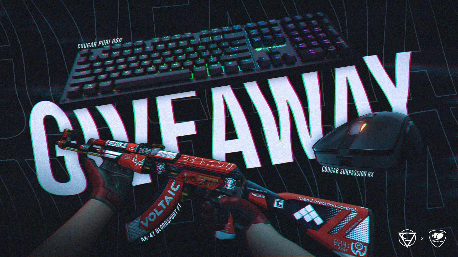 KOVA ❤️‍🔥 on X: 🚨GIVEAWAY TIME🚨 We are giving away a Cougar Puri RGB  keyboard, an Surpassion RX gaming mouse and one Bloodsport CS:GO skin🔥 All  you have to do is Follow @