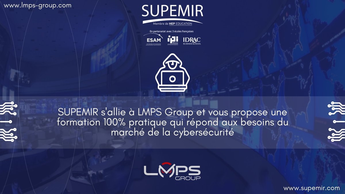 lmpsgroup's tweet photo. 🆕 SUPEMIR s'allie à LMPS Group pour vous proposer une filière Cybersécurité 100% pratique dans le cadre de la #formation par #alternance!
#Cybersécurité #Cyberdéfense #EthicalHacking #SOC #TrustTechnology https://t.co/QBQJdT2TzO
