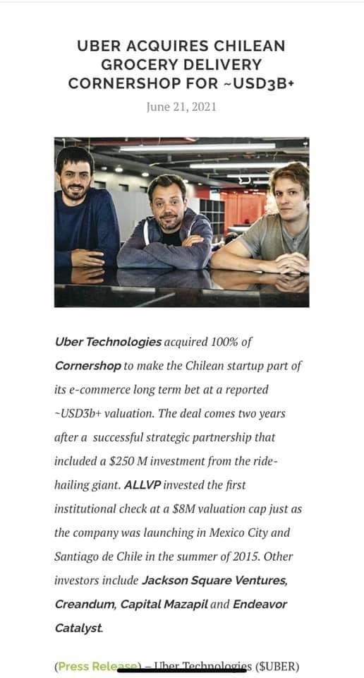 TomasSanchezV's tweet photo. Que alegría que a @CornershopChile le haya ido tan bien!!! Felicitaciones a los fundadores @eldani @ohjertonsson &amp; JP Cuevas 👊🏻 + tremendo equipo 🤘🏻 Gran salto y ejemplo para el desarrollo de Chile y Latam 💪🏻 https://t.co/GWN3ZHMN7D