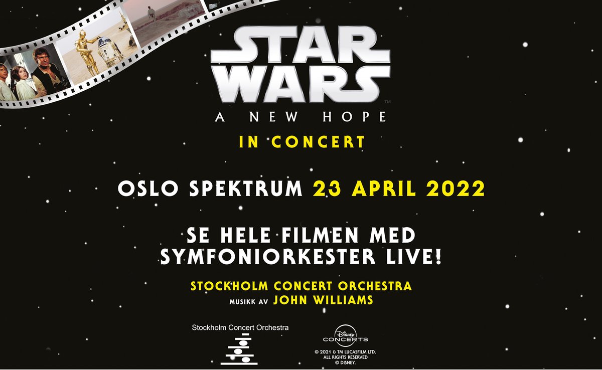 23. april 2022 kan du oppleve STAR WARS i Oslo Spektrum på stort lerret med storslagen musikk fra Stockholm Concert Orchestra. Salgsstart 24. juni kl. 08.00 @ticketmasterno bit.ly/2TOiwky