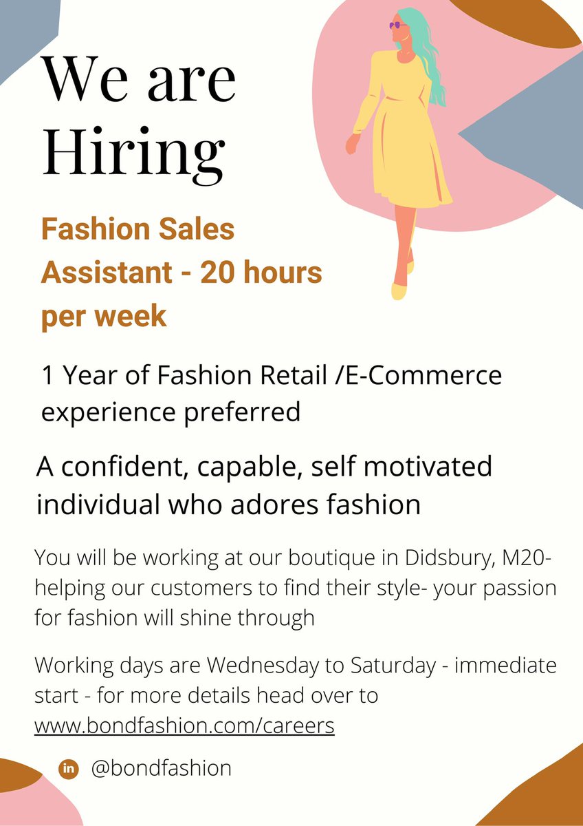 We are hiring! #jobs #manchester #retail #stylist #fashion 20 hrs per week #didsbury