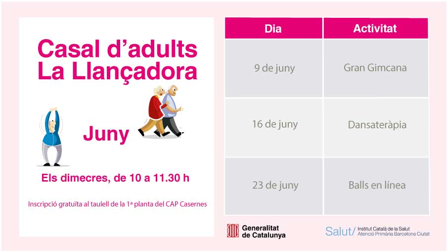 Demà 23/06, amb una sessió de balls en línia, la Llançadora del #CAPCasernes tanca l'edició que ha significat la repressa de les activitats de salut comunitària. Més informació i inscripcions al taulell de la primera planta del centre