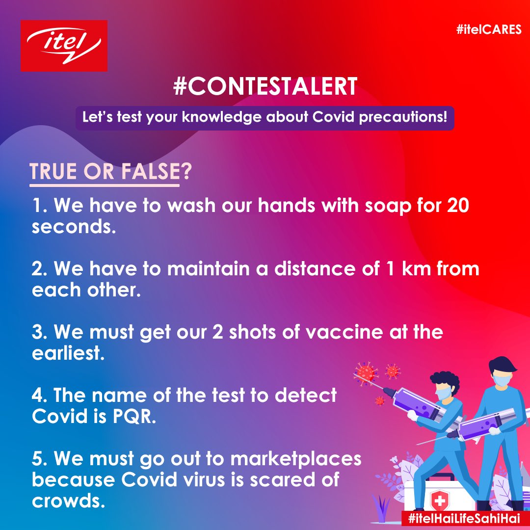 itel_india's tweet photo. #ContestAlert #itelCARES that you know the true facts about COVID protection from the false ones. So tell us whether these 5 statements are true or false to win itel Thermo Edition phones for your essential helpers. Extra points for telling us who you want to gift this phone to. https://t.co/r3RUTYyTdH