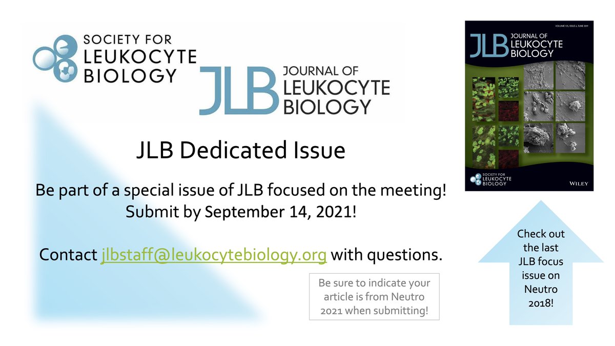 Call now open for <a href="/jlb_journal/">Journal of Leukocyte Biology</a> #Neutrophil2021 Proceedings Special Issue. See website for dates &amp; more info theneutrophil.com/proceedings/ <a href="/leukocytebiol/">Society for Leukocyte Biology</a>