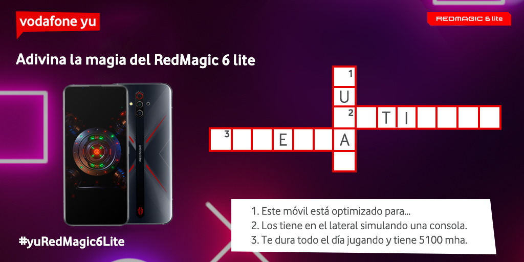 ✨Tus partidas van a ser mágicas ✨ con este SORTEAZO 😱 Solo tienes que:

Seguir a <a href="/vodafoneyu/">Vodafone yu</a> + <a href="/redmagicgaming/">REDMAGIC</a>
Comentar adivinando las palabras con el hashtag #yuRedMagic6Lite
Tuitea TODAS las veces que quieras 🙌🏼
 
BBLL ➡️ bit.ly/3cR1Bod