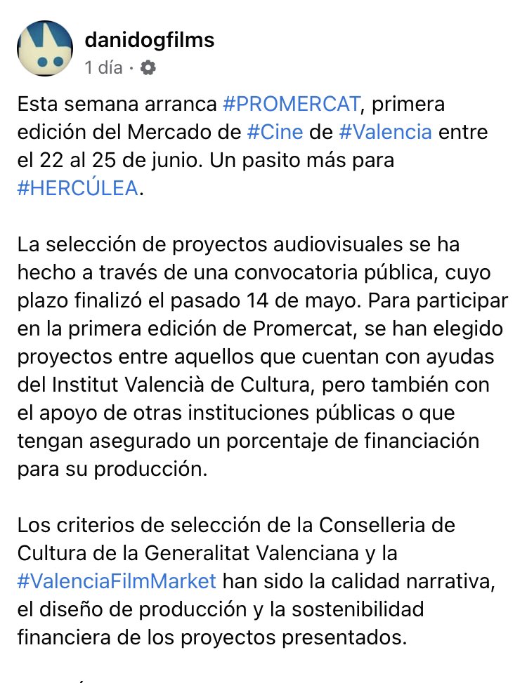 danidogfilms's tweet photo. Hoy arranca @pro_mercat dnd #HERCÚLEA ha sido seleccionada para participar en el
Mercado de #Cine Internacional de #Valencia del 22-25 junio. Muy contentos x la selección! 🎬#PROMERCAT #danidogfilms
#ValenciaFilmMarket #FilmProduction #FilmMarket 

+info👇
https://t.co/nu4NyZ7UUo https://t.co/Kc0ZRhxljJ
