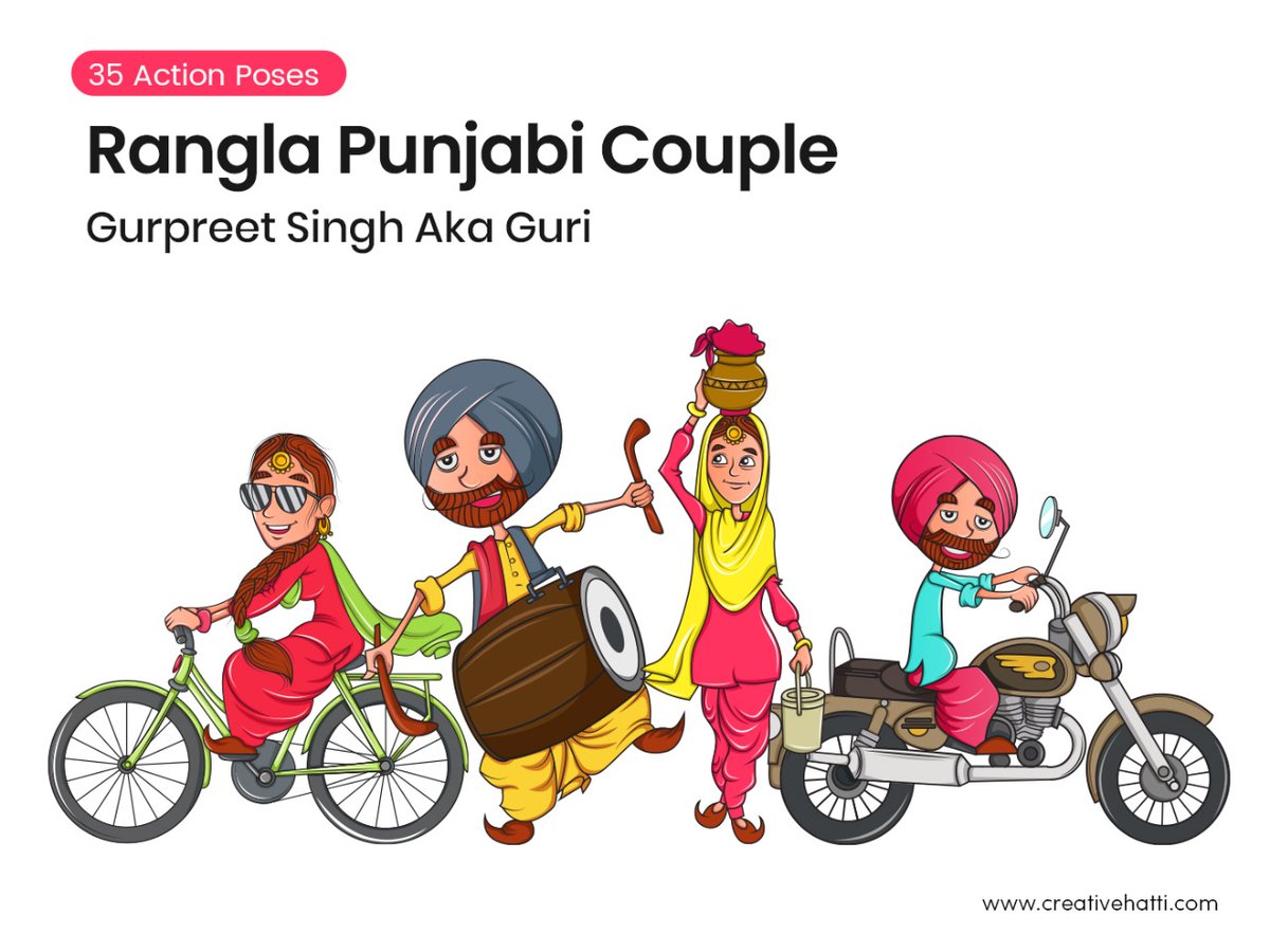 CreativeHatti's tweet photo. Presenting vector character set of Indian Punjabi couple inspired from Local Indian Market.
#creativehatti #indian #indiansticker #illustrator #love #beautiful #indiangraphics #punjabicouple #creativeideas #characterset #punjabicouplecharacterset https://t.co/X41q2keApj