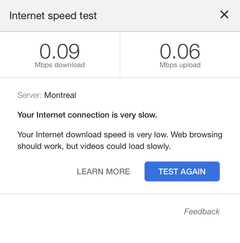 knittinging's tweet photo. This is my internet speed through @Bell_Aliant in rural NS. I pay $130+ for “high speed” internet. #internet #OwnYourFast https://t.co/zxkgZ0nulg