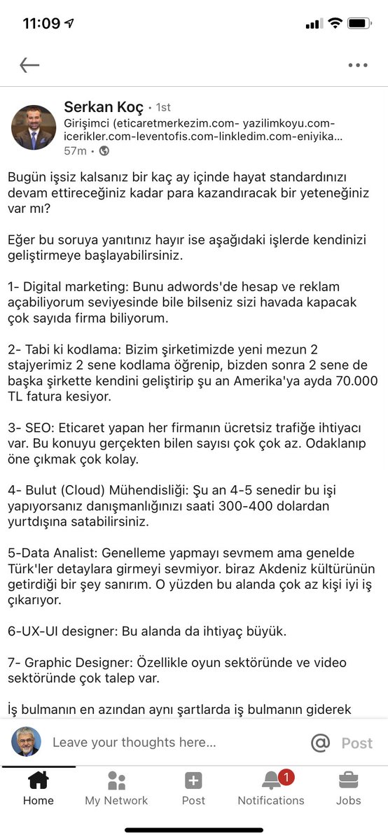 LinkedIn’de Serkan Koç yazmış. Katılıyorum.