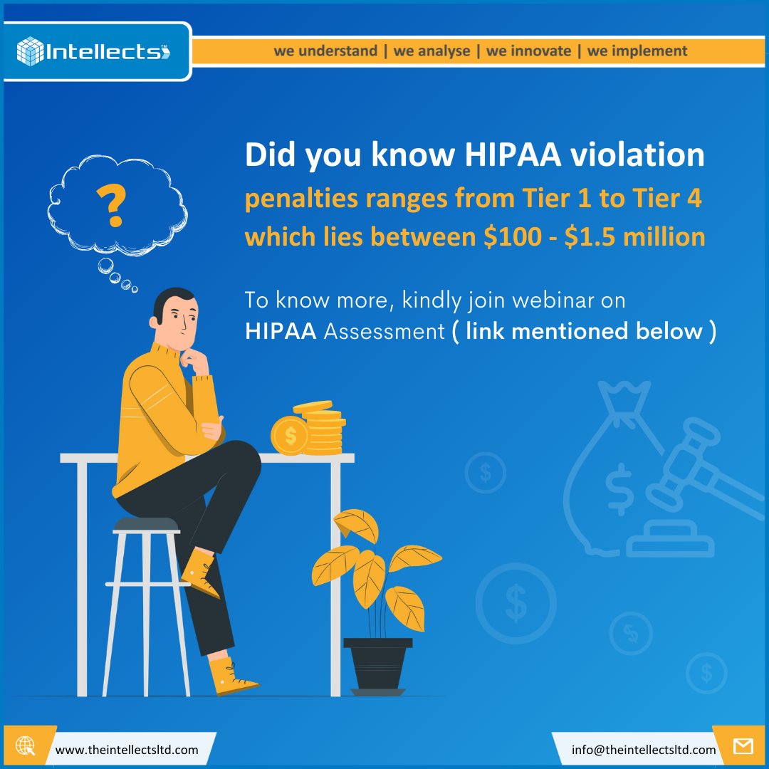 intellectsllp's tweet photo. Why to pay Hefty Penalties.

know more, kindly join webinar on HIPAA Assessment.
link: https://t.co/OH0d55y7ur

#intellectsllp #hipaacompliance #hipaacompliant #hipaa #healthcare #cybersecurity #digitalhealth #compliance #healthcarecompliance #complianceservices #databreach https://t.co/9zHNVmptiu