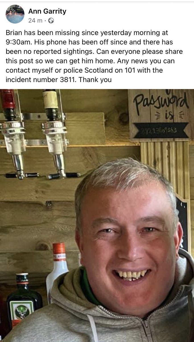 EXTREMELY IMPORTANT! PLEASE SHARE!

Our dear friend Brian Garrity has been missing since 9.30am yesterday morning.

We are are all very concerned. Please call 101 if you have any information.