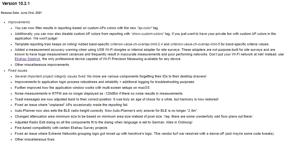 WiFiTiger's tweet photo. Ekahau Pro 10.3.1 is Out !

Please check the release note from the following link:
https://t.co/HKNHkuV5x5

You can now filter results in reporting based on custom APs colors with the new "ap-color" tag. https://t.co/CZuje0O8IM